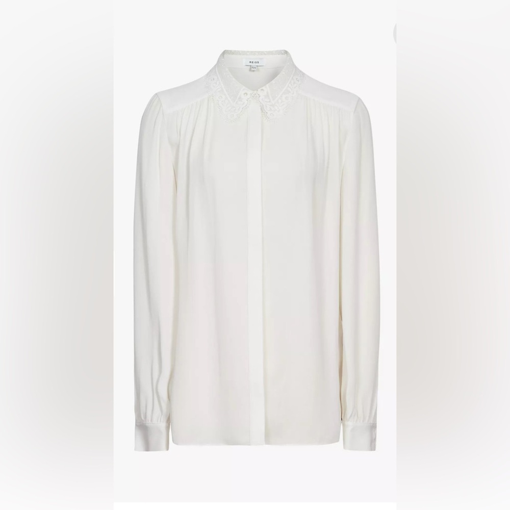 Reiss Cream Lace Collar Long-Sleeve Blouse - Picture 9 of 12